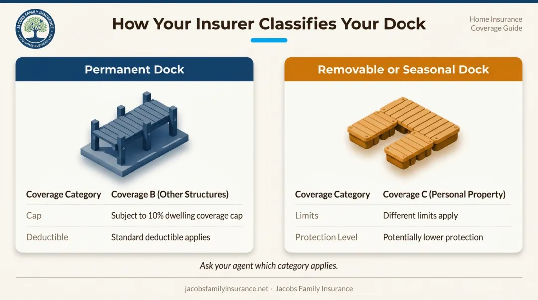 Permanent versus removable dock insurance classification comparison infographic