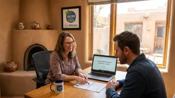 Jacobs Family Insurance agents assisting renters with coverage options in Santa Fe office