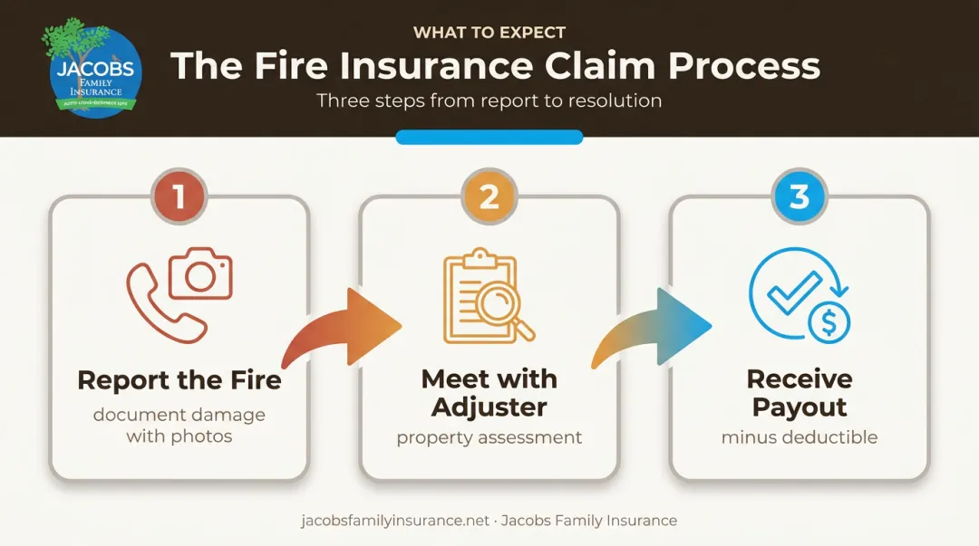 3-step fire insurance claims process from report to payout