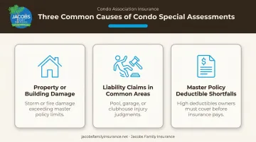 Three common triggers for condo association special assessments infographic
