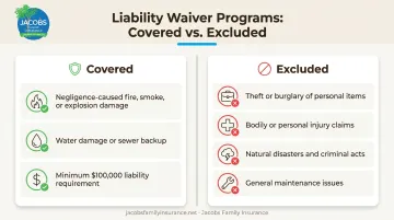 Liability waiver program coverage versus common exclusions comparison chart