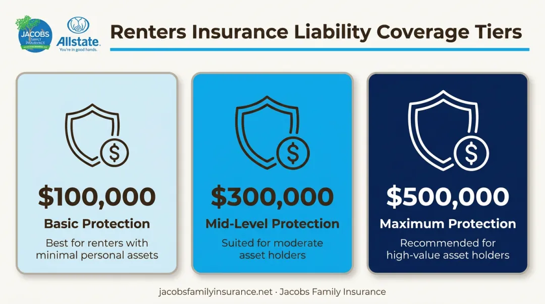 Renters insurance liability coverage tiers from $100K to $500K