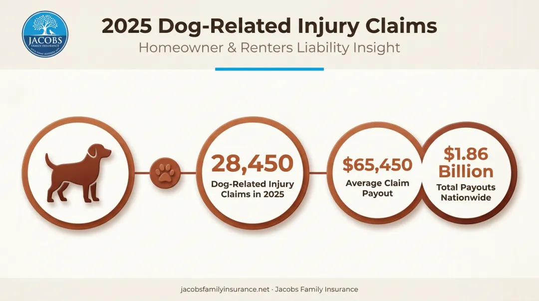 Dog bite liability claims statistics showing 2025 injury payout totals