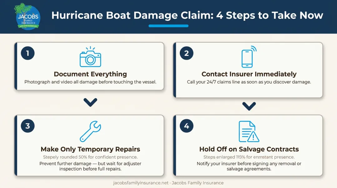 4-step hurricane boat damage claim filing process from documentation to repairs