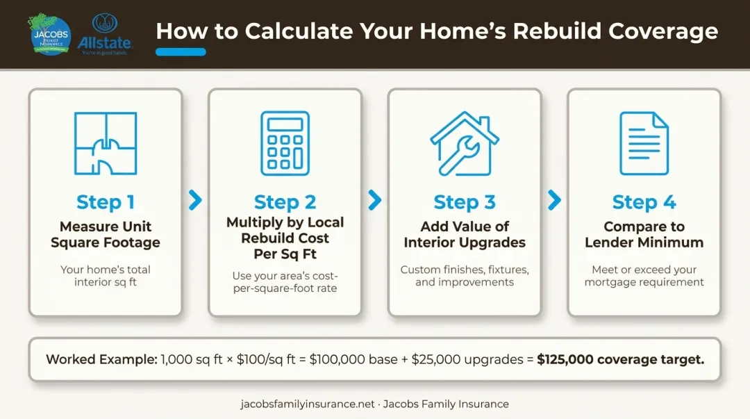 Condo dwelling coverage calculation formula square footage plus upgrades example