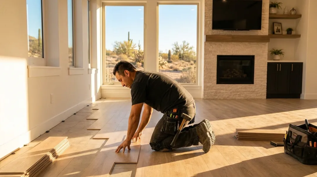New Mexico residential construction workers framing interior unit finishes on site