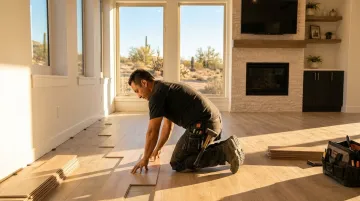 New Mexico residential construction workers framing interior unit finishes on site