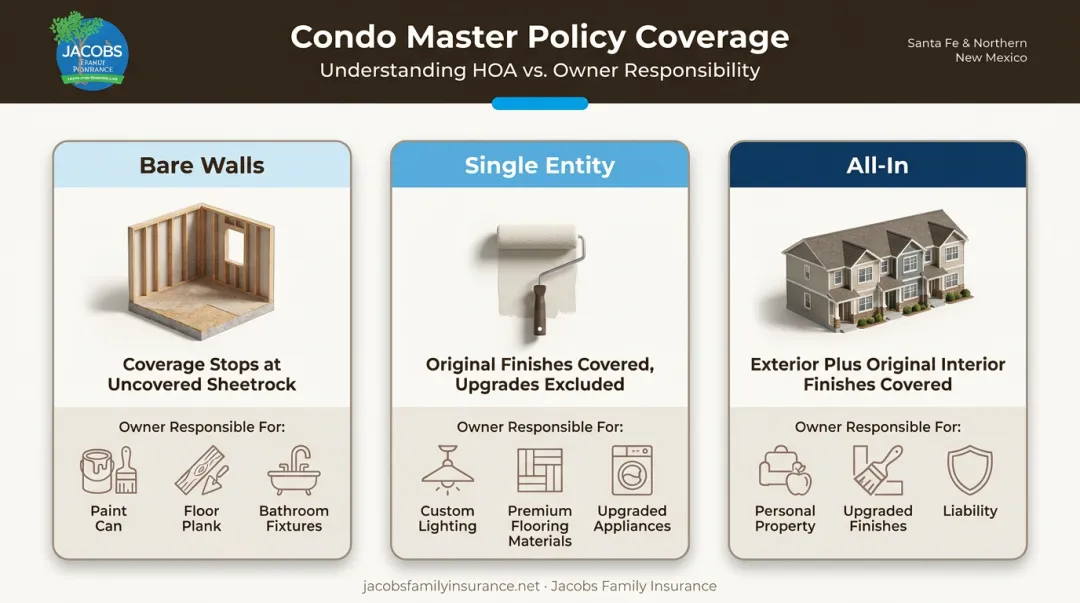 Bare walls single entity and all-in condo master policy structure comparison