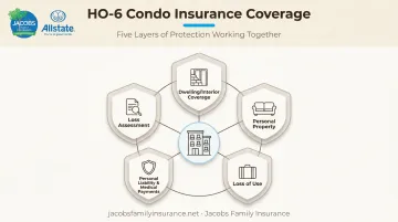 Five core HO-6 condo insurance coverages layered safety net diagram