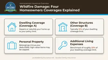 Four components of homeowners insurance wildfire coverage explained visually