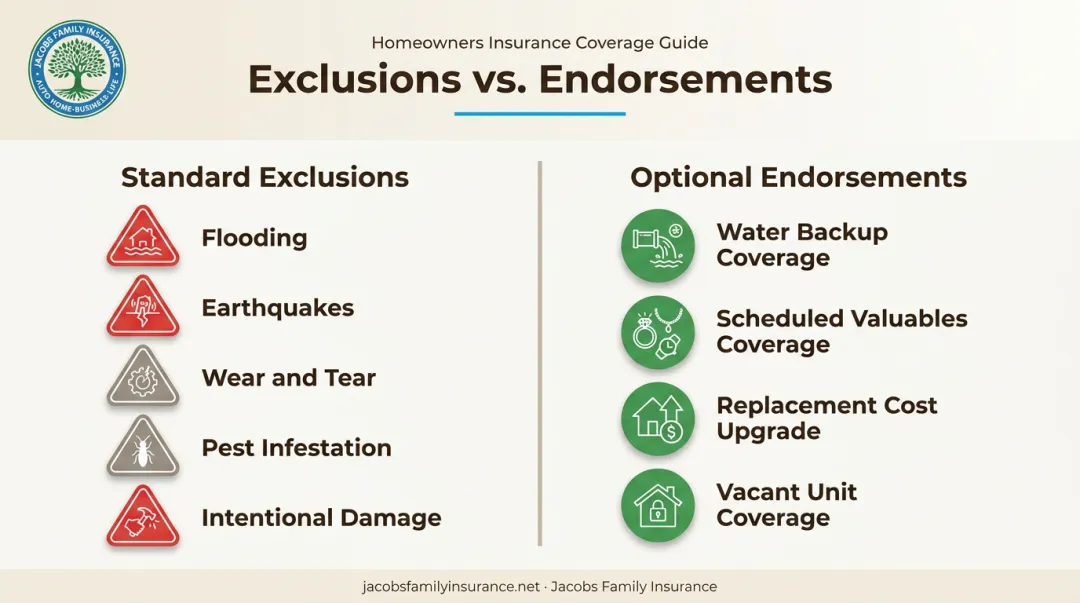 Common HO-6 policy exclusions versus optional endorsement coverage comparison