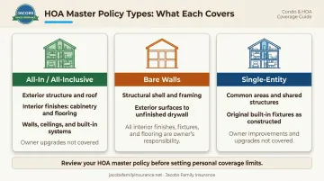 Three HOA master policy types bare walls all-in and single-entity coverage comparison