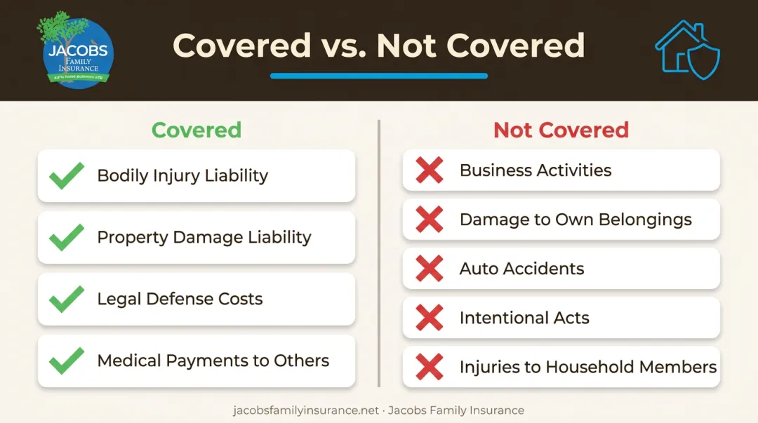 Personal liability coverage comparison of covered versus excluded incidents