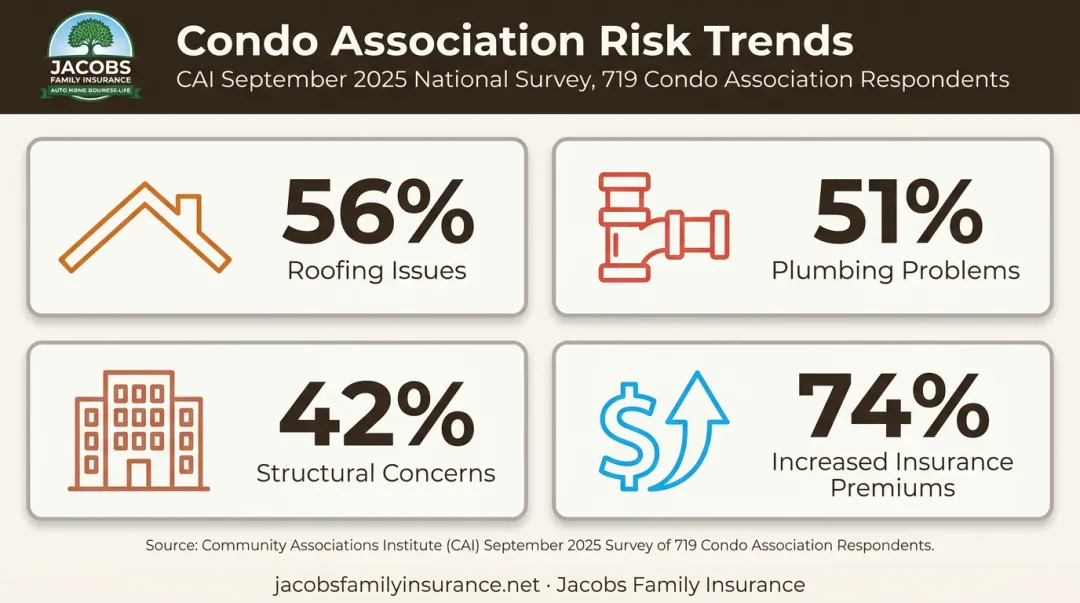 2025 CAI survey infographic showing condo building risk statistics
