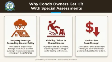 Three common triggers of condo HOA special assessments infographic
