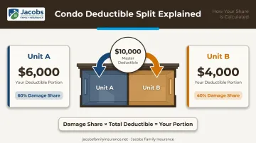 Multi-unit master policy deductible proportional split example between two condo units