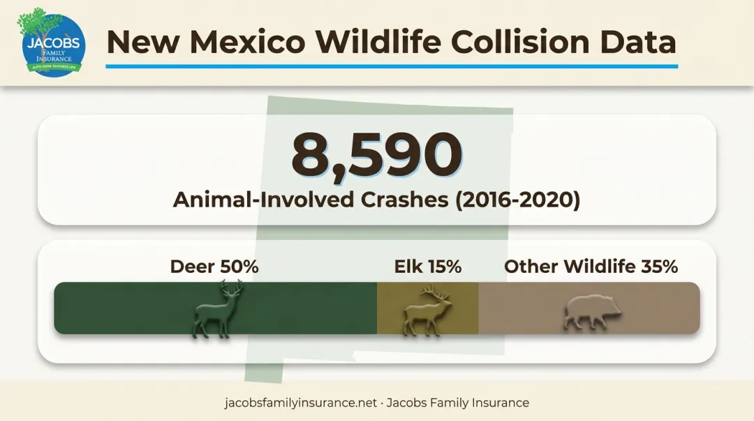 New Mexico animal-involved crash statistics showing deer and elk collision percentages