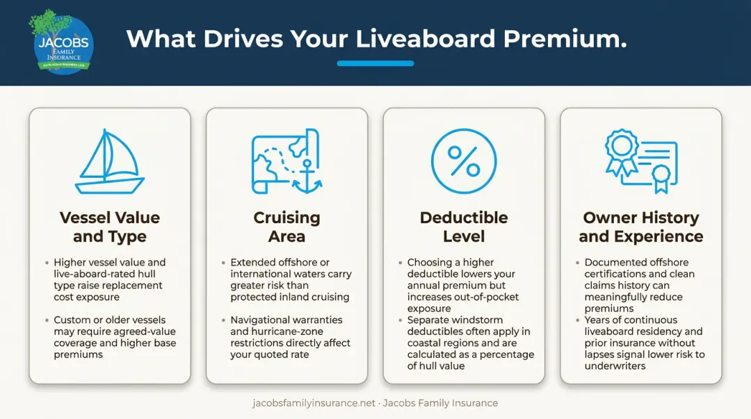 Four key factors that determine liveaboard boat insurance premium cost