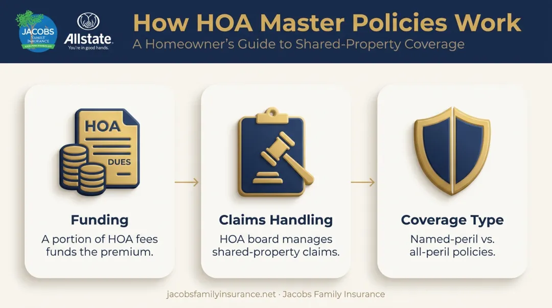 HOA master policy funding claims and coverage type breakdown diagram