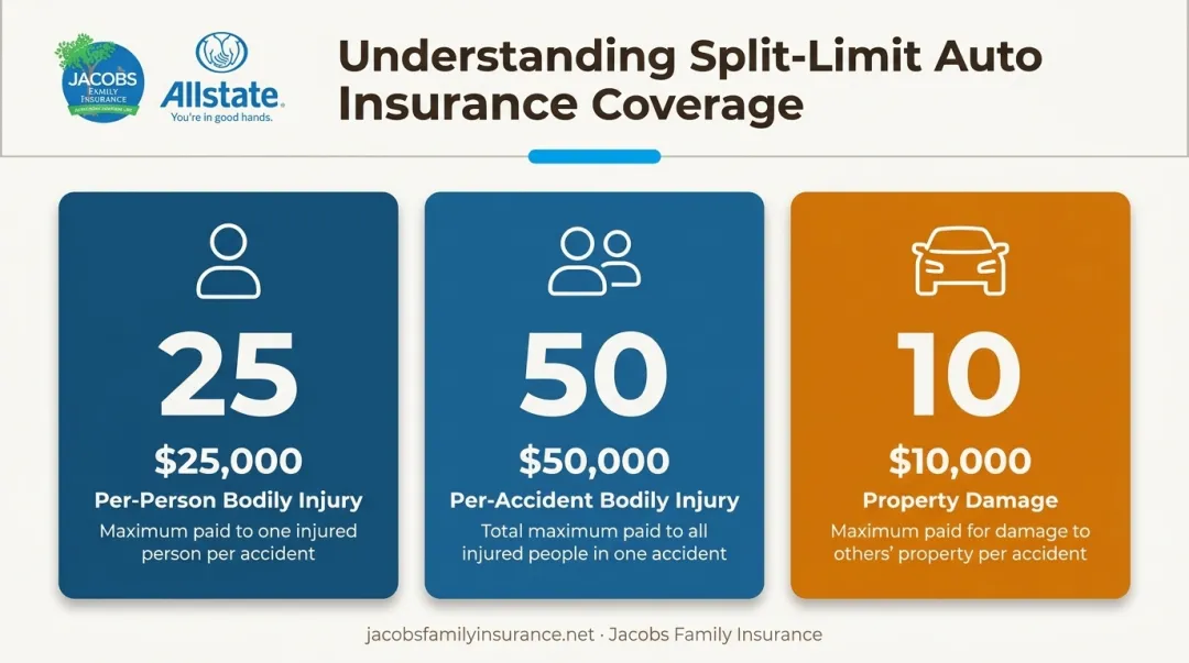 New Mexico 25/50/10 auto liability split-limit coverage breakdown infographic