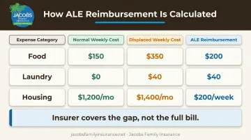 ALE reimbursement comparison table showing normal versus displaced weekly living costs