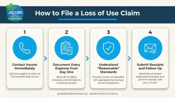 4-step renters insurance loss of use claim filing process flow diagram
