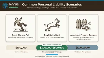 Personal liability coverage scenarios and recommended limits for homeowners infographic