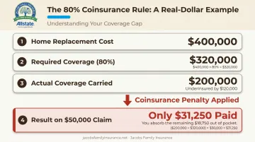 Homeowners 80 percent insurance rule coinsurance penalty calculation example breakdown