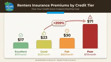 Credit score tier impact on monthly renters insurance premium chart
