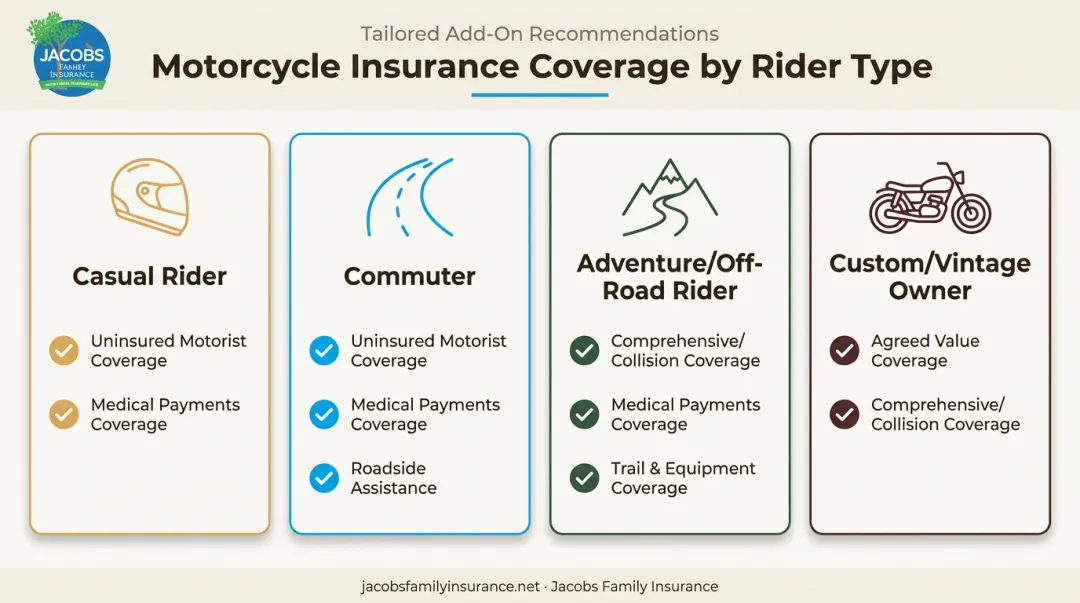 Motorcycle coverage recommendations by rider type comparison chart