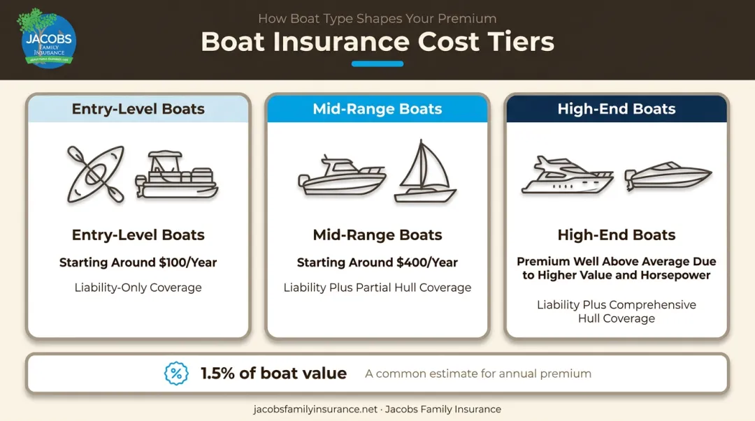 Boat insurance cost comparison chart by entry-level mid-range high-end type