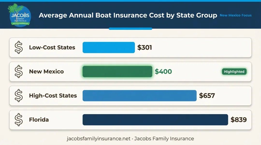 New Mexico versus coastal states boat insurance average annual cost comparison