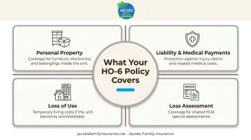 Four core HO-6 condo insurance coverage types icon grid