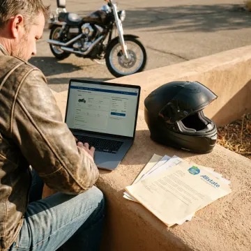 Motorcycle rider getting insurance quote online