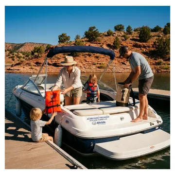 Boat on a New Mexico lake with insurance protection