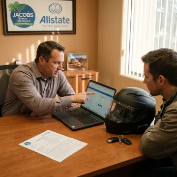 Insurance advisor reviewing motorcycle policy savings