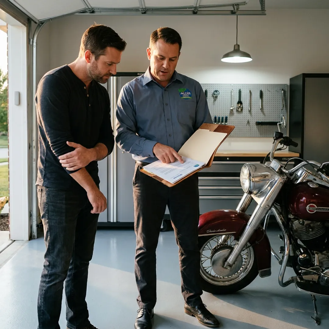 Insurance advisor reviewing classic motorcycle coverage