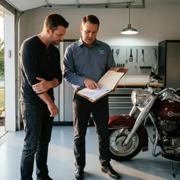 Insurance advisor reviewing classic motorcycle coverage