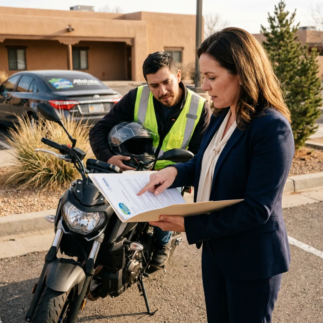Insurance agent reviewing motorcycle courier coverage