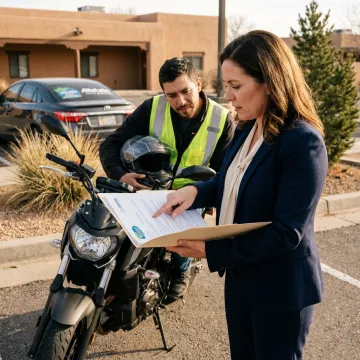 Insurance agent reviewing motorcycle courier coverage