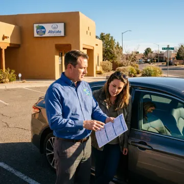Driver reviewing auto insurance quote with local agent