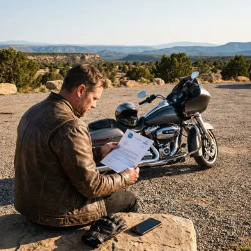 Motorcycle rider reviewing insurance quote