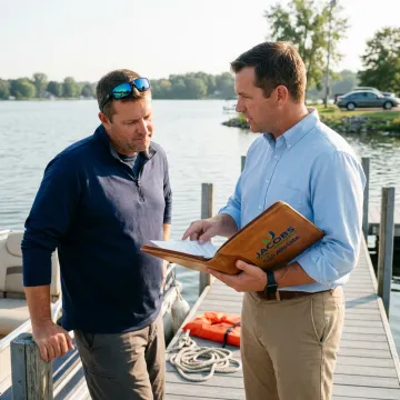 Insurance agent reviewing charter boat coverage