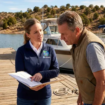 Insurance advisor reviewing boat coverage