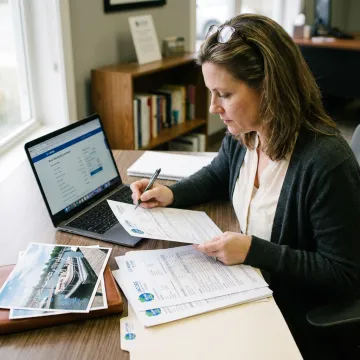 Insurance agent reviewing pontoon boat quote