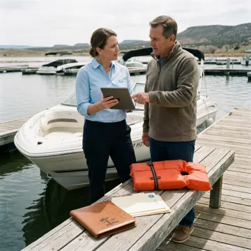 Boat docked at marina with insurance quote documents