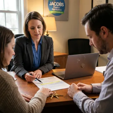 Insurance agent explaining renters coverage to tenants