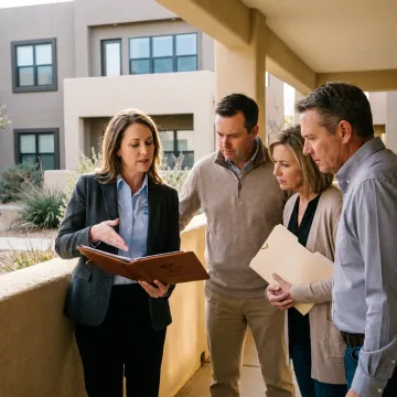 Insurance agent reviewing condo association policy