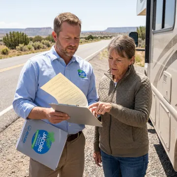 Insurance agent reviewing RV coverage with a customer