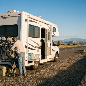 RV parked on a scenic New Mexico road